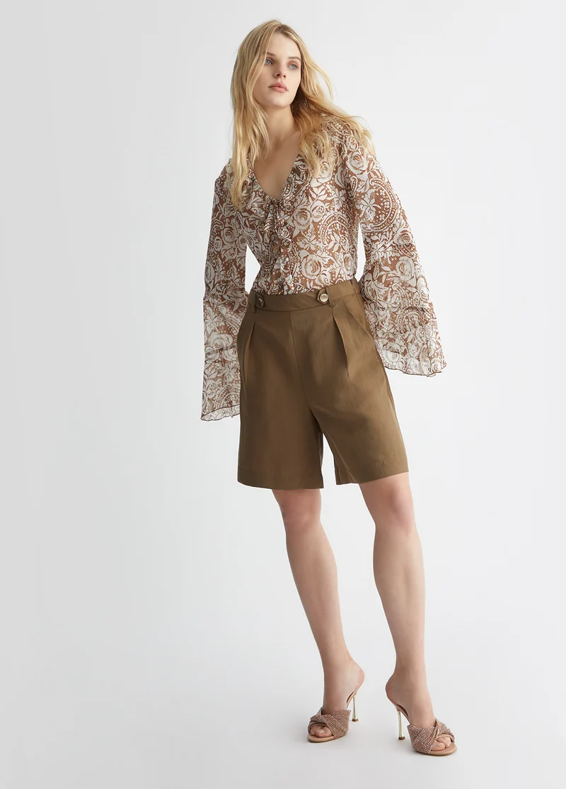 Linen Blend Bermuda Shorts