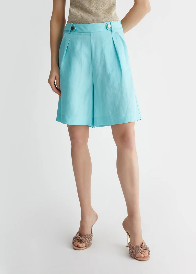 Striped Linen Blend Bermuda Shorts