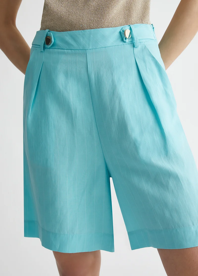 Striped Linen Blend Bermuda Shorts