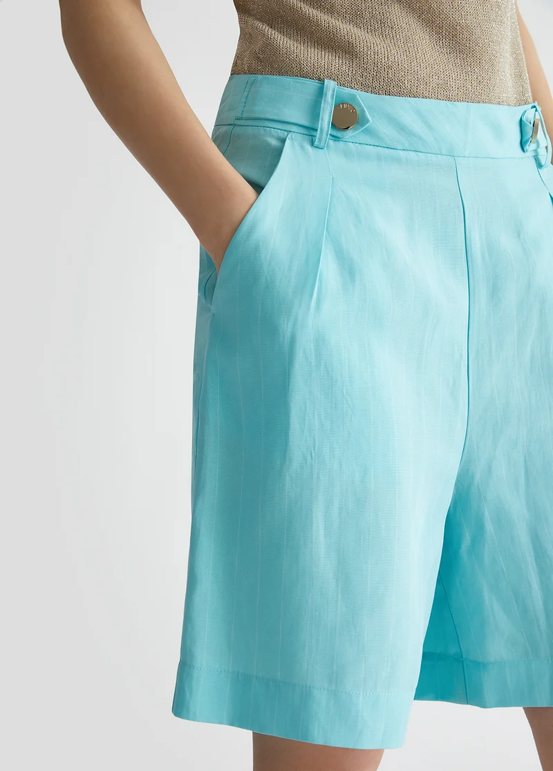 Striped Linen Blend Bermuda Shorts