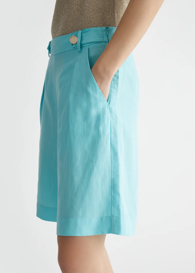 Striped Linen Blend Bermuda Shorts