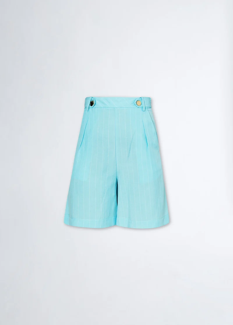 Striped Linen Blend Bermuda Shorts