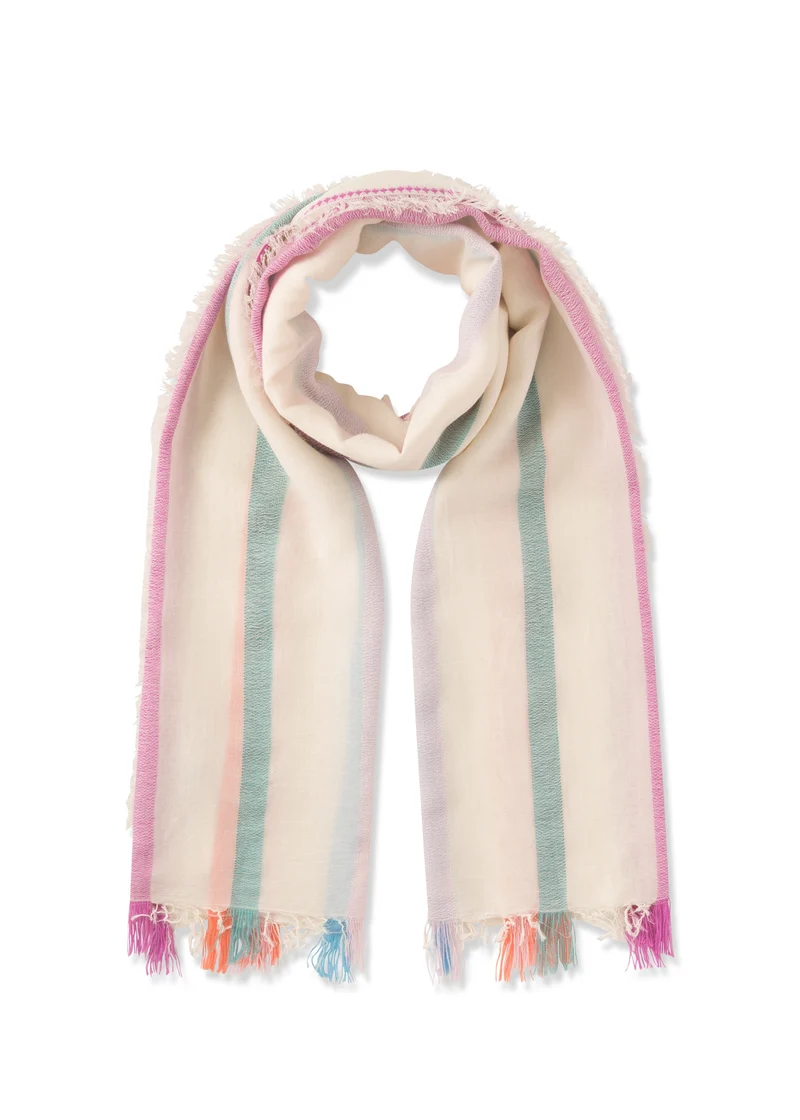 WOVEN SCARF COTTON MIX STRIPES weiß-70X180CM, weiß