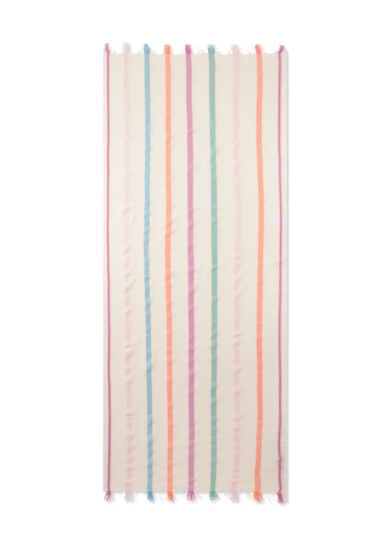 WOVEN SCARF COTTON MIX STRIPES weiß-70X180CM, weiß
