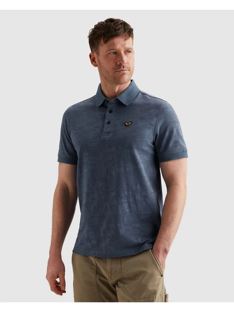 Short sleeve polo jacquard jersey, Bijou Blue