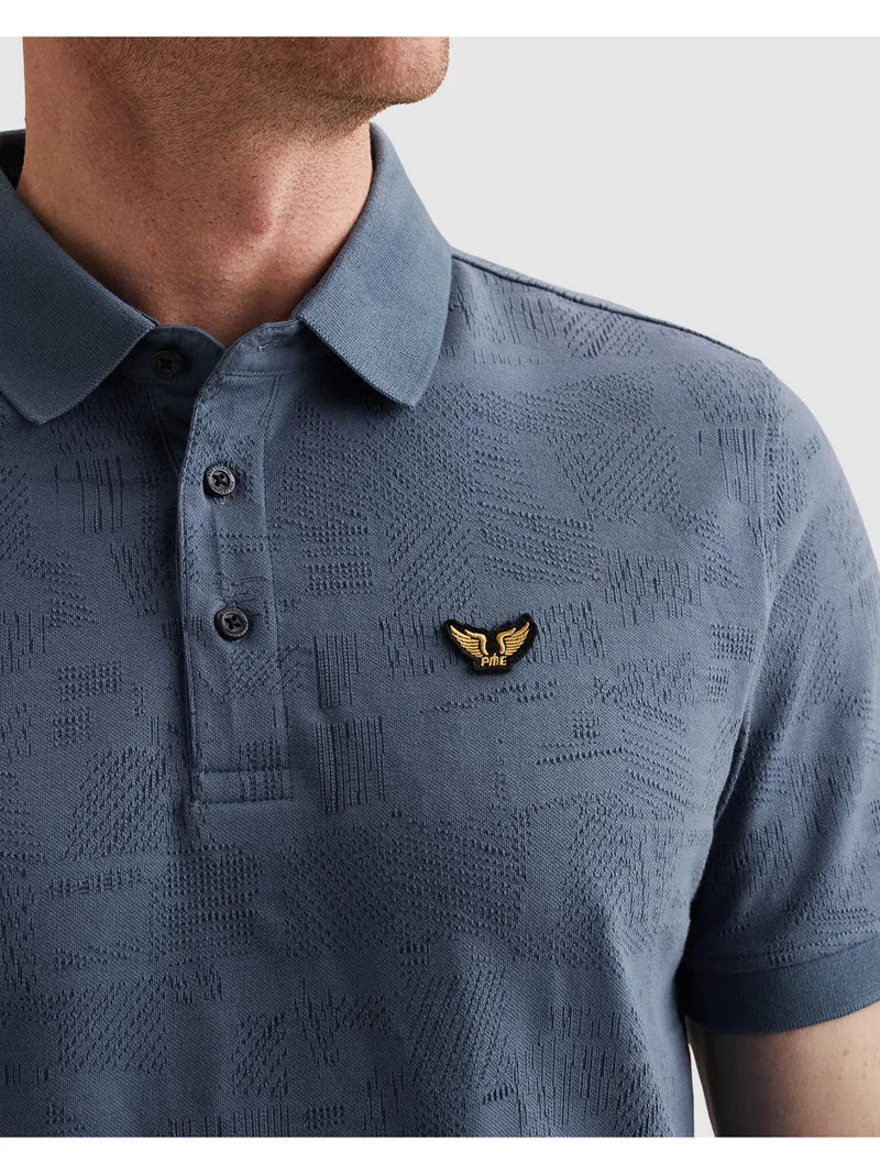 Short sleeve polo jacquard jersey, Bijou Blue