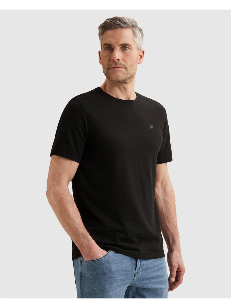 Short sleeve r-neck jersey structu, Black