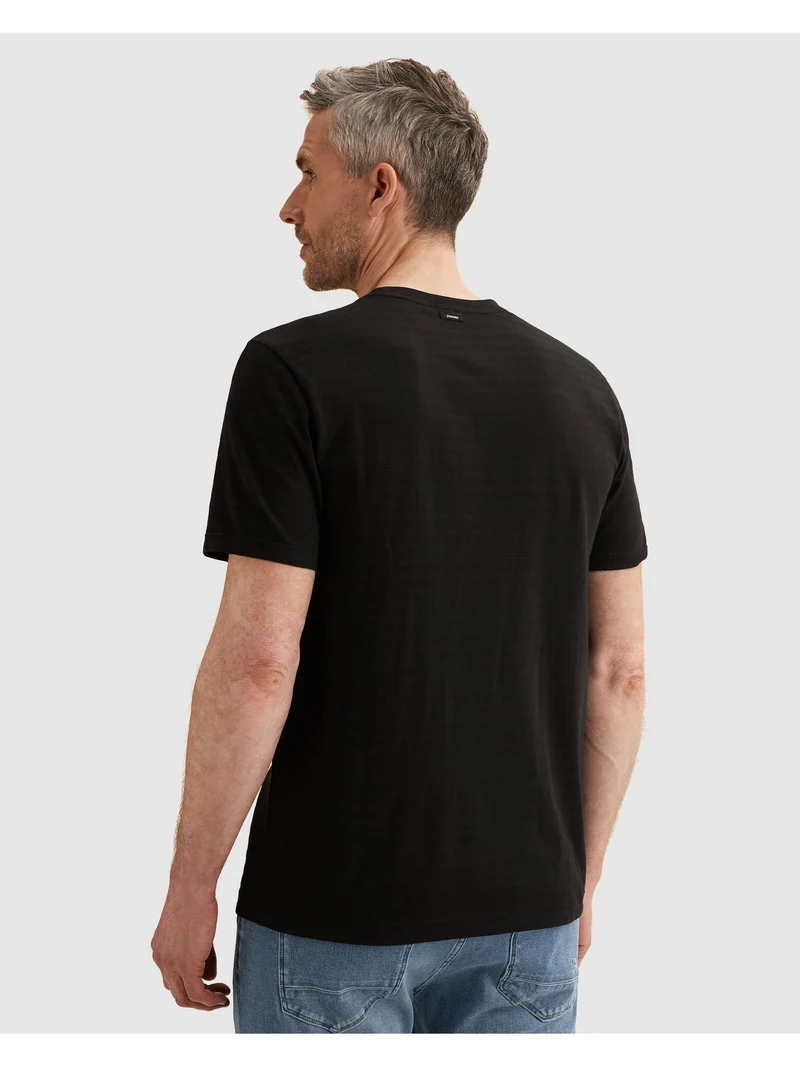 Short sleeve r-neck jersey structu, Black