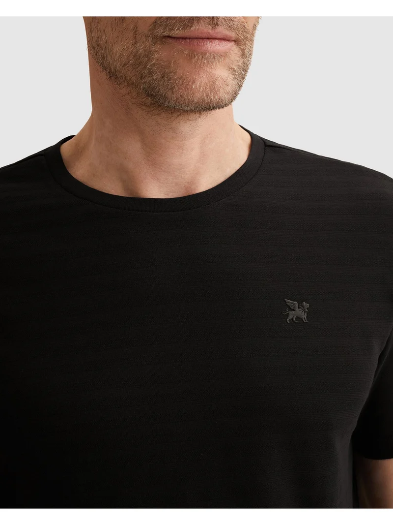 Short sleeve r-neck jersey structu, Black