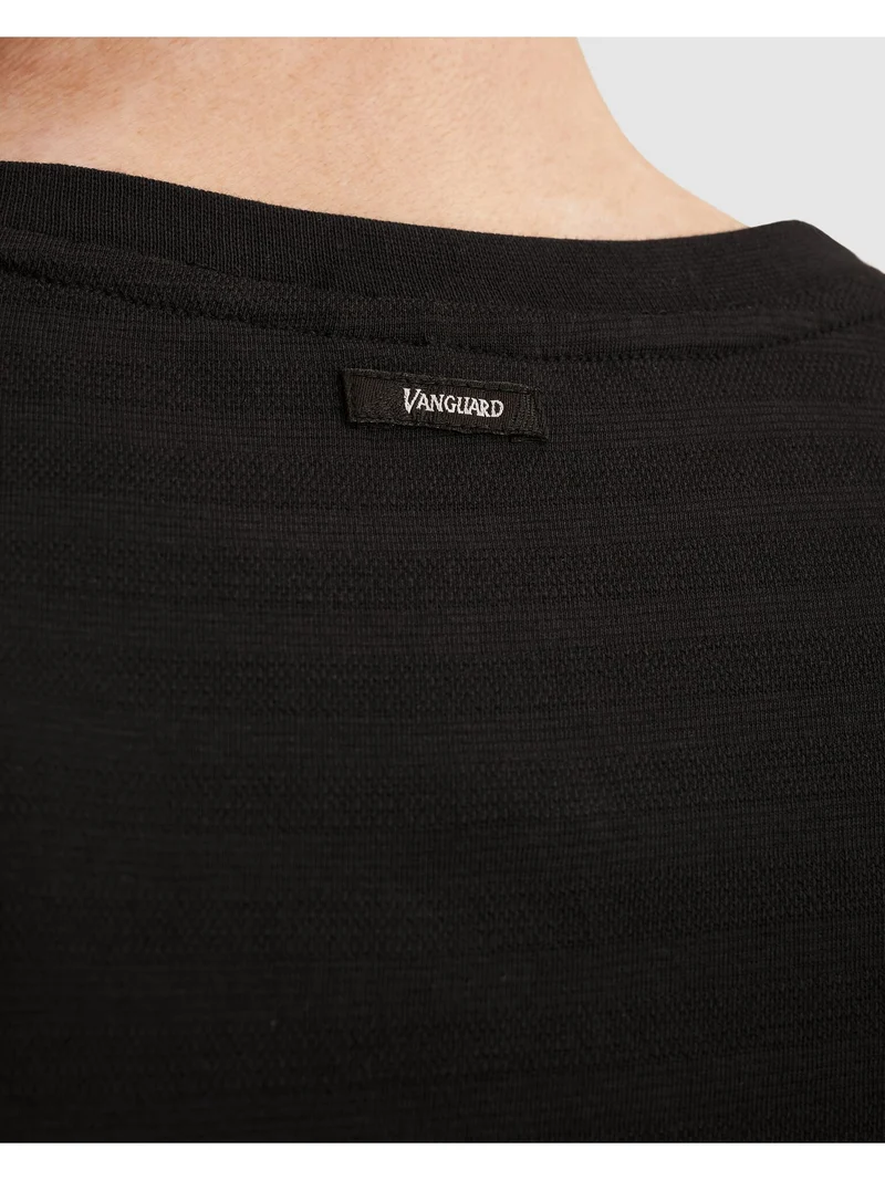 Short sleeve r-neck jersey structu, Black