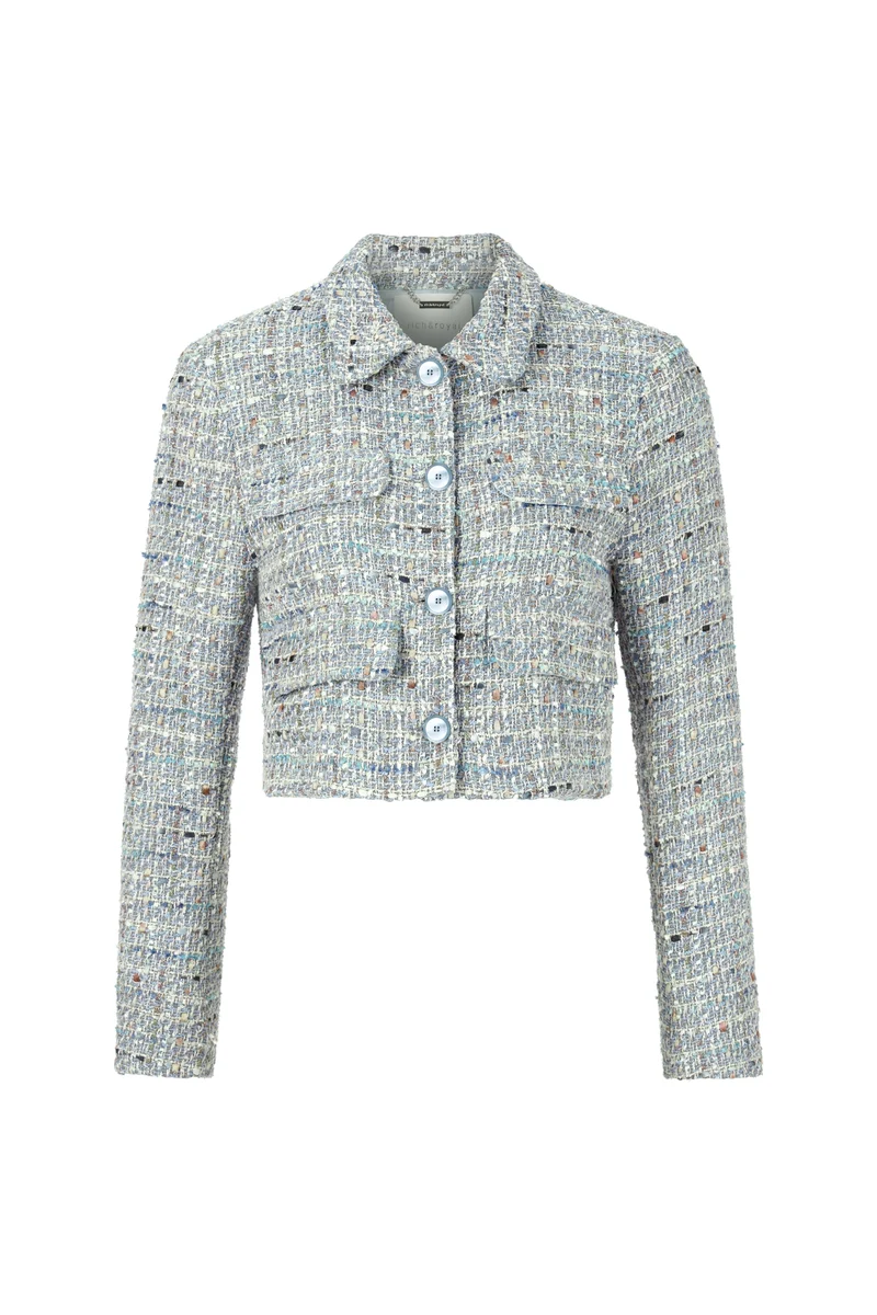 Cropped boucle jacket, sailor sky
