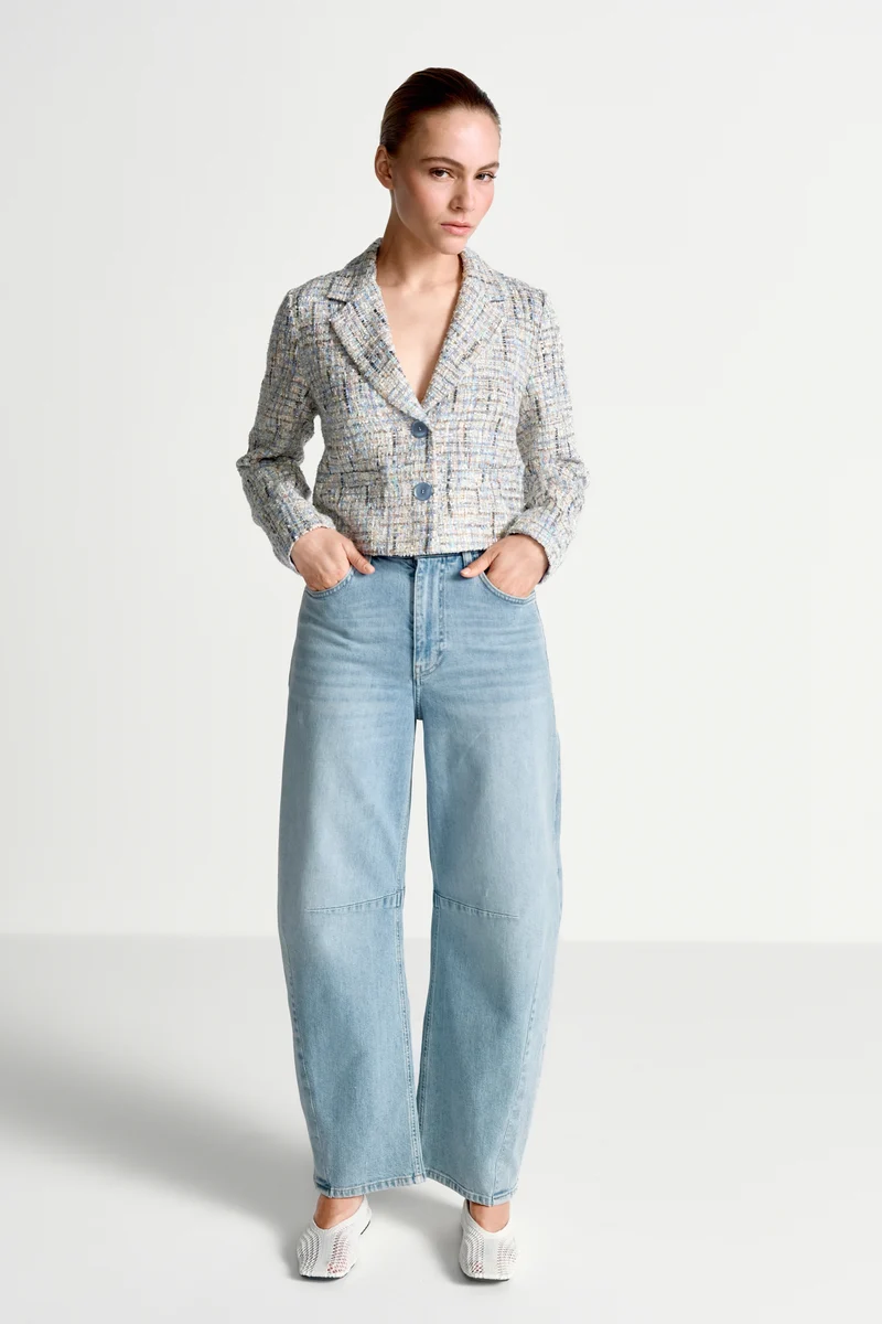 Cropped boucle jacket, sailor sky