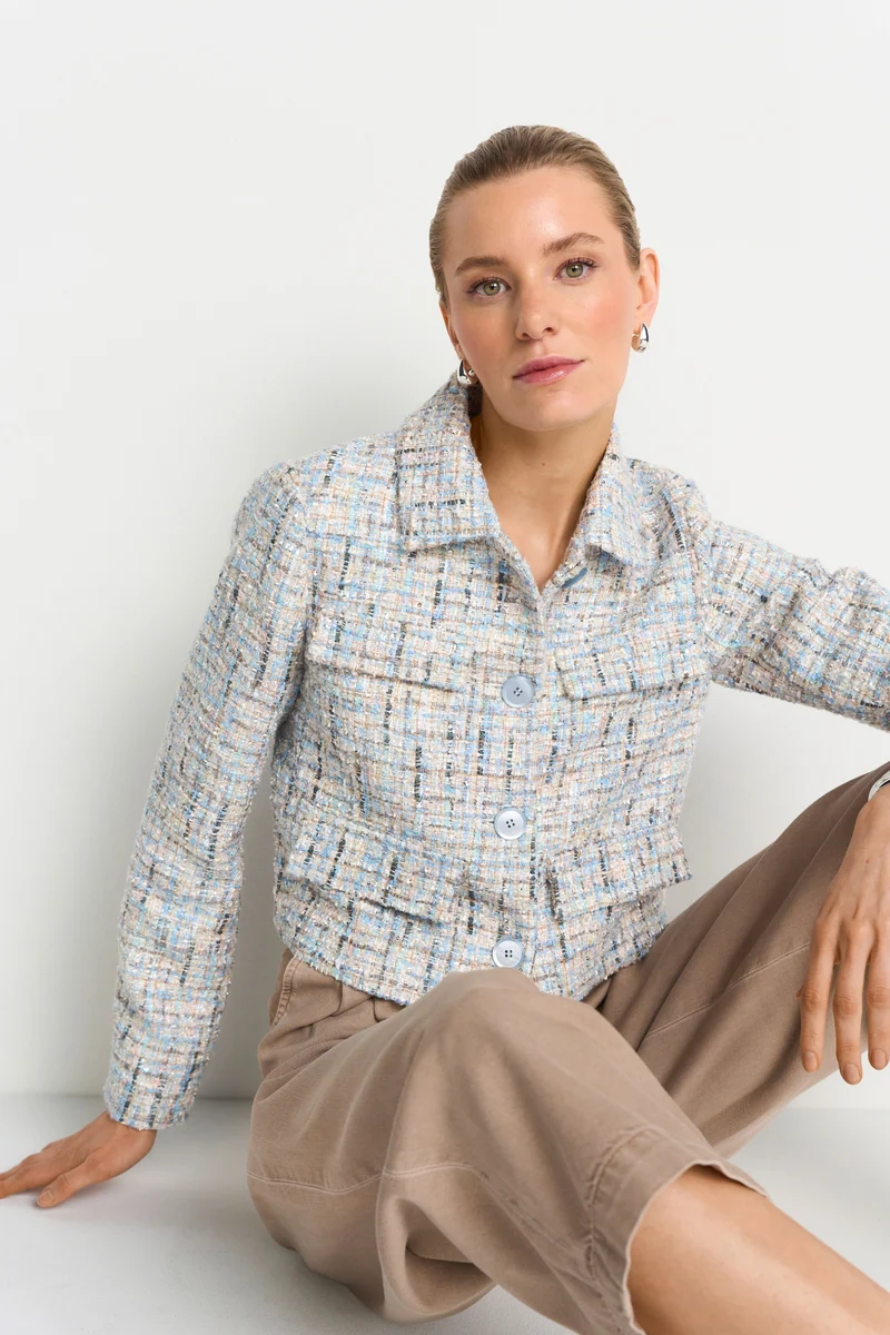 Cropped boucle jacket, sailor sky
