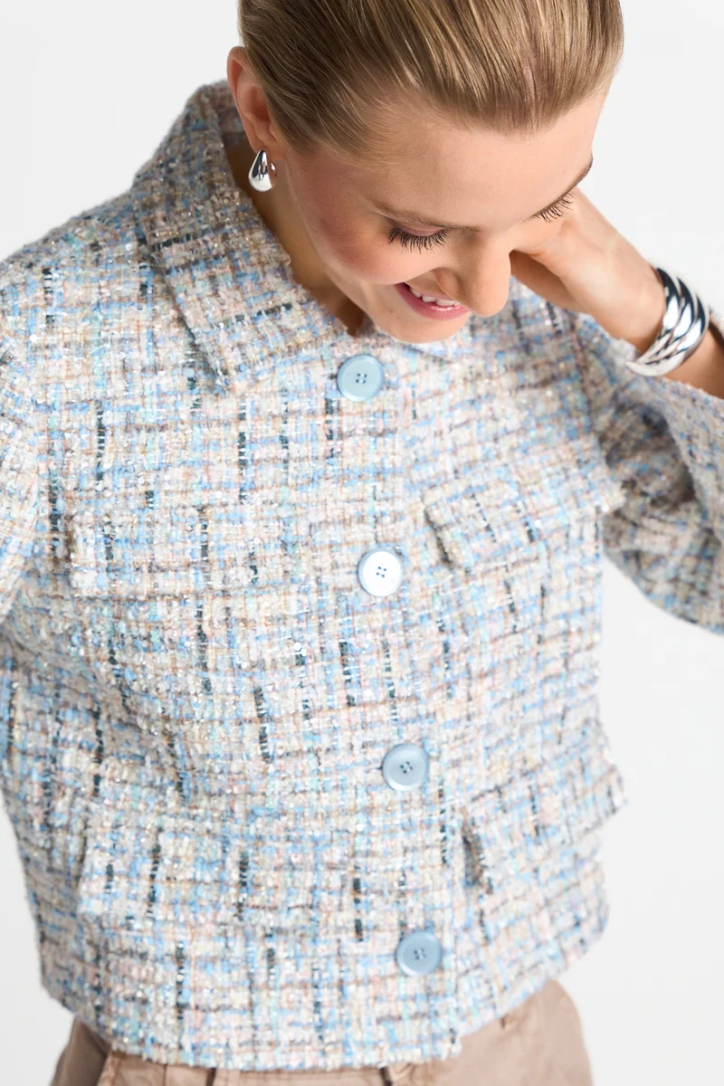 Cropped boucle jacket, sailor sky