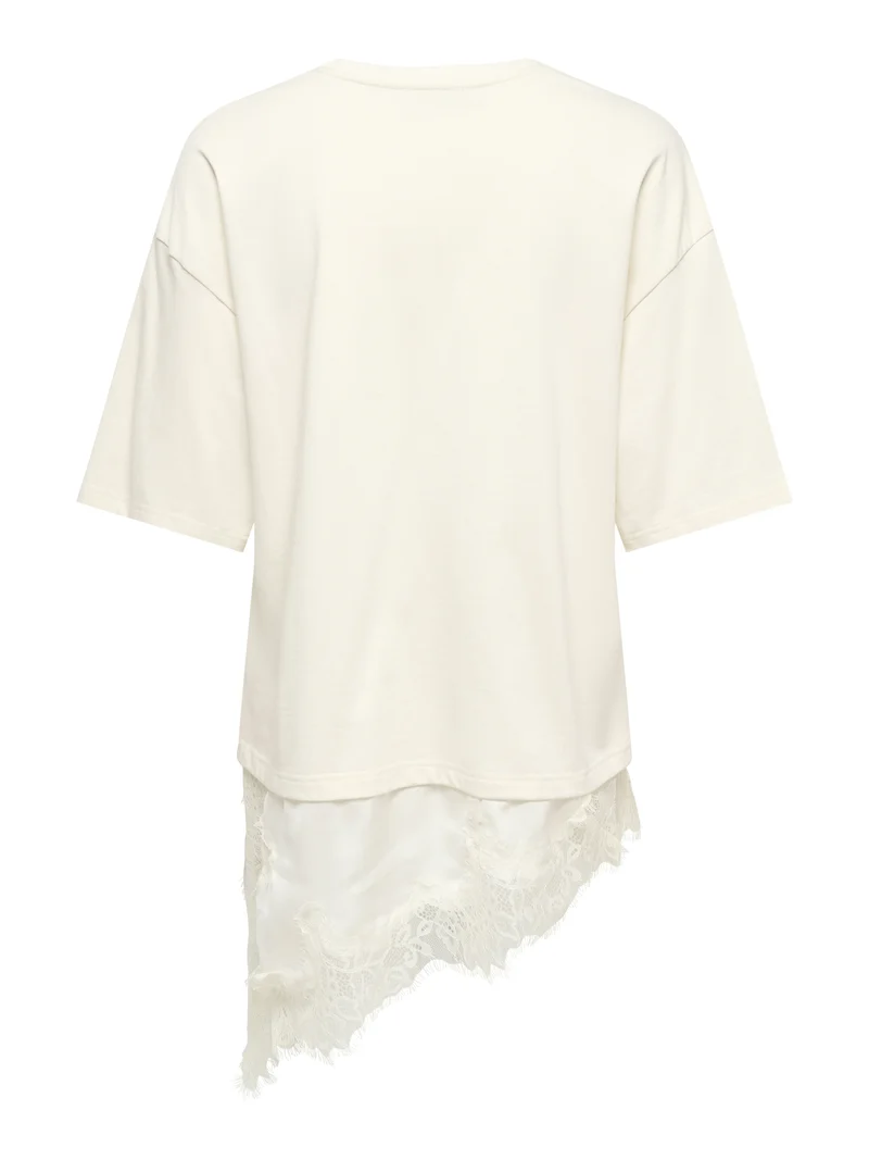 JDYALMA 2/4 LACE DETAIL T-SHIRT JRS, Egret