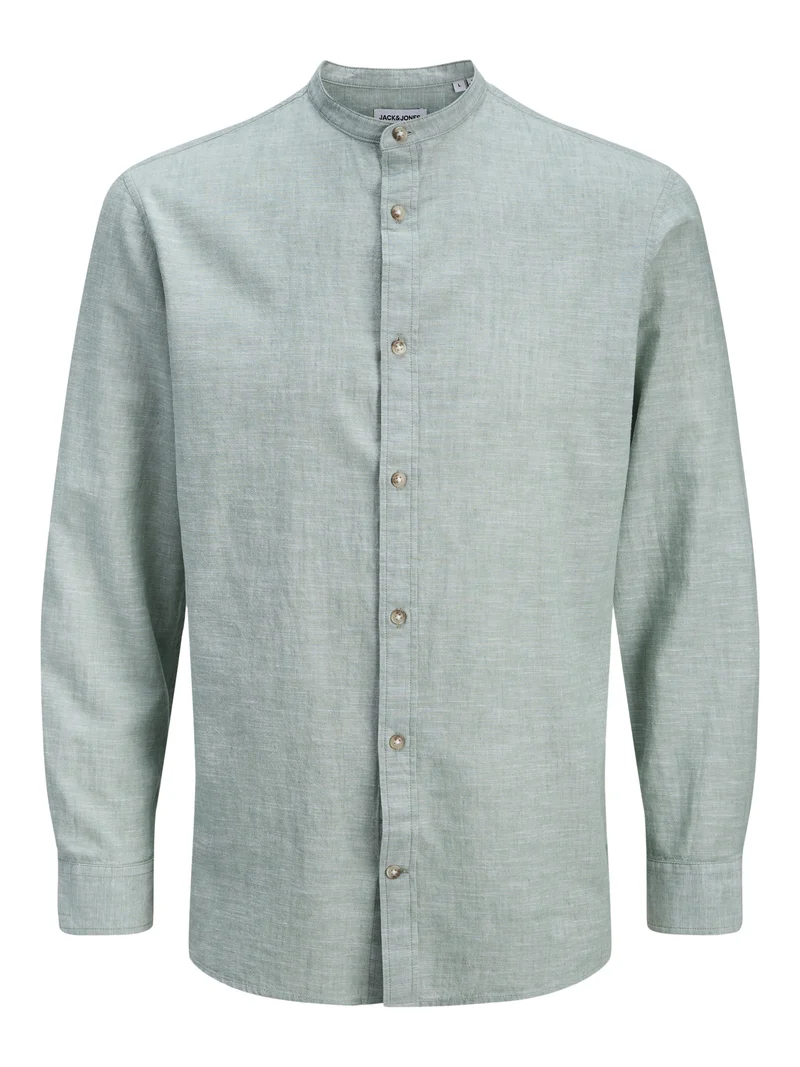 JJESUMMER LINEN BLEND BAND SHIRT L/, Granite Green