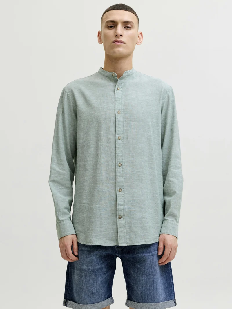 JJESUMMER LINEN BLEND BAND SHIRT L/, Granite Green
