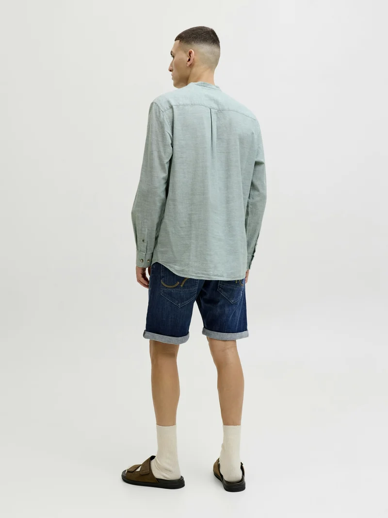JJESUMMER LINEN BLEND BAND SHIRT L/, Granite Green