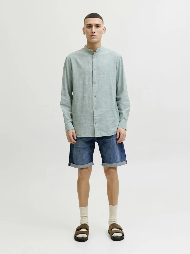 JJESUMMER LINEN BLEND BAND SHIRT L/, Granite Green