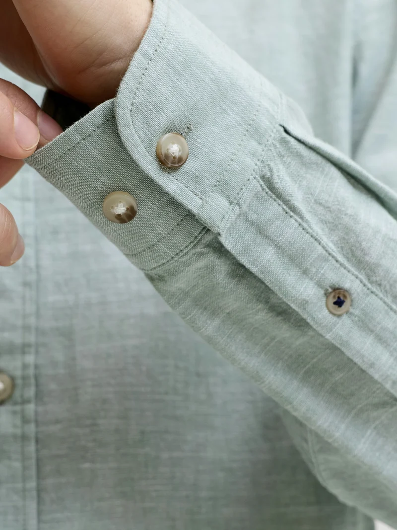 JJESUMMER LINEN BLEND BAND SHIRT L/, Granite Green