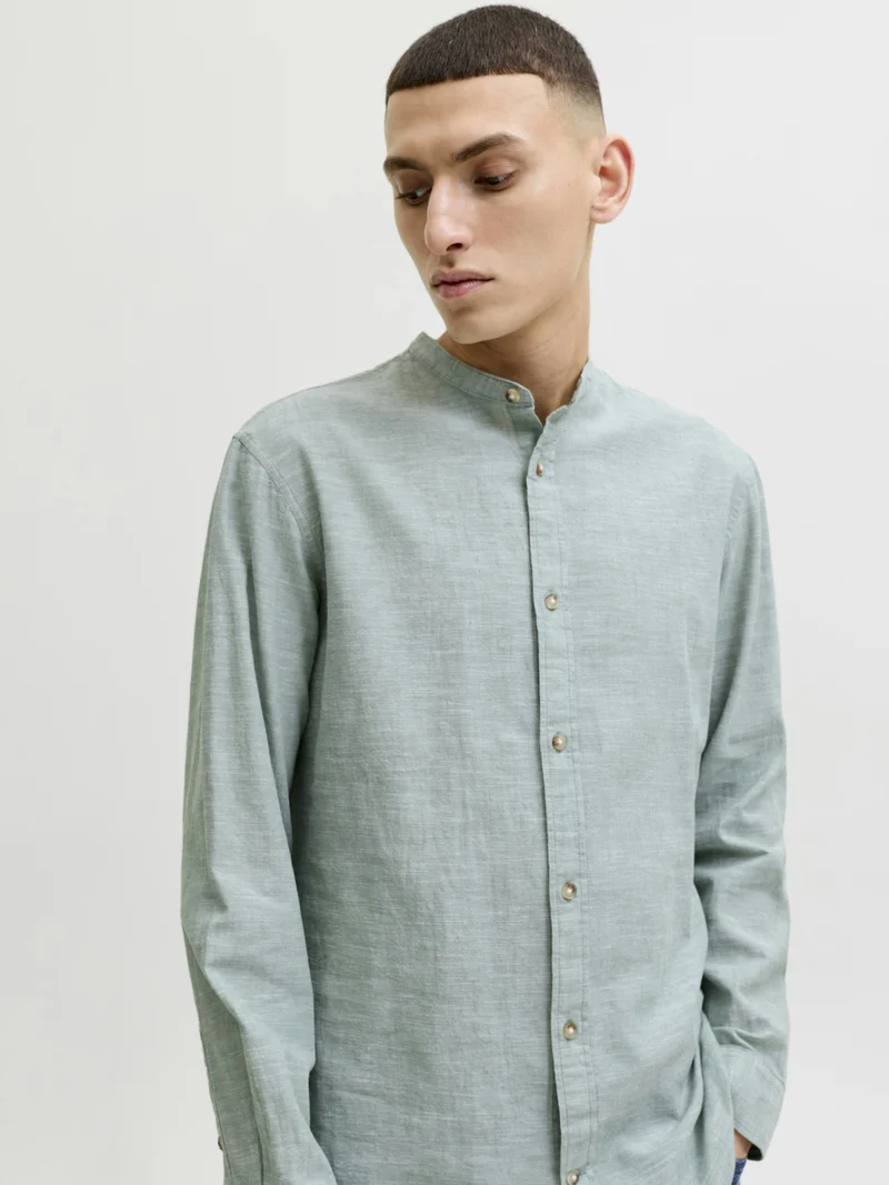 JJESUMMER LINEN BLEND BAND SHIRT L/, Granite Green