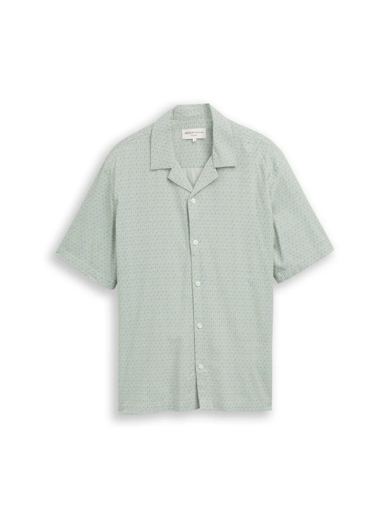relaxed viscose resort shirt, green mint geometrical print