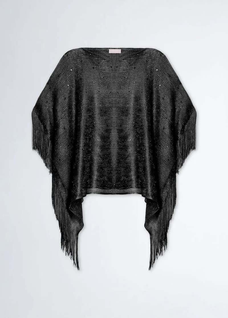 Mesh poncho with rhinestones