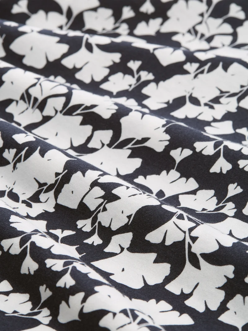 T-shirt henley alloverprint, blue ginkgo minimal
