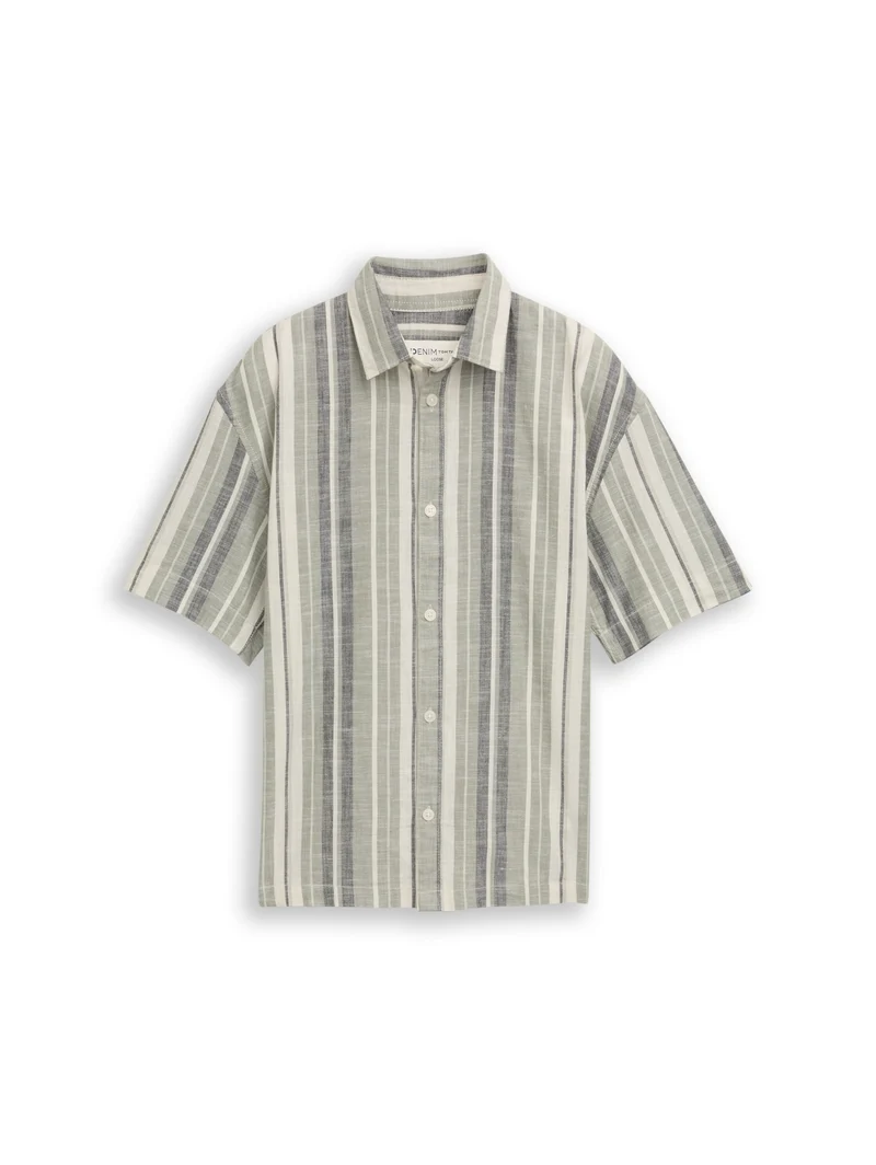 loose fit straight hem shirt, green sea spray stripe