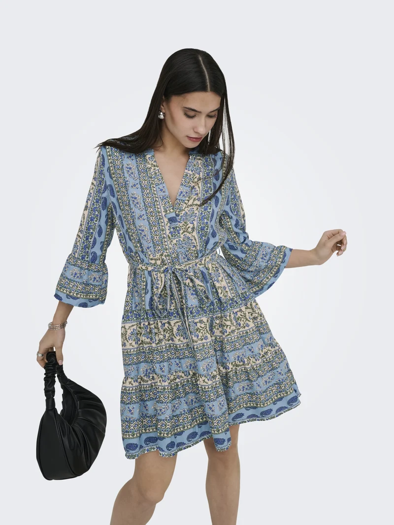 ONLSINA LIFE 3/4 SHORT DRESS NOOS W, Cloud Dancer/SINA PAISLEY