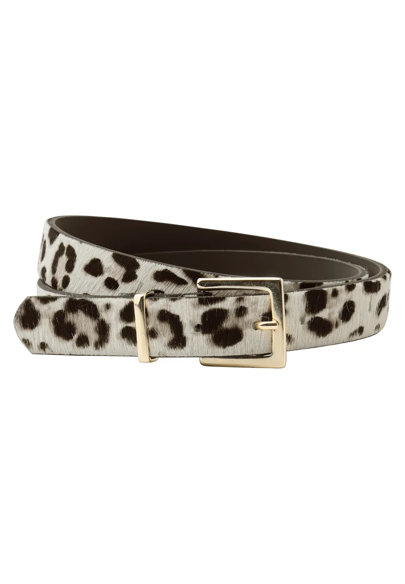 OP_Leo Fur Leather Belt with S, powder beige