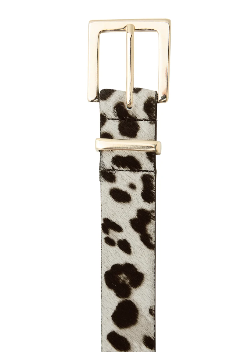 OP_Leo Fur Leather Belt with S, powder beige