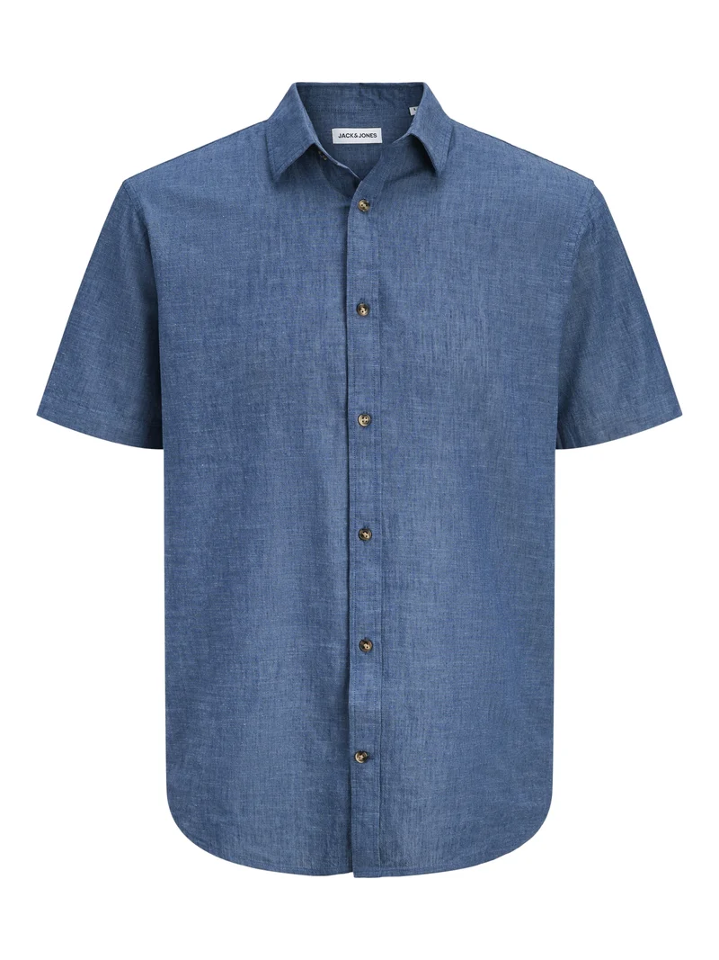 JJESUMMER LINEN BLEND SHIRT S/S SN, Navy Blazer