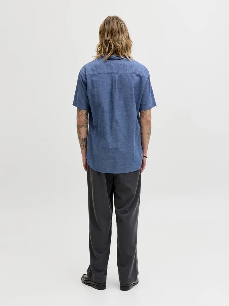 JJESUMMER LINEN BLEND SHIRT S/S SN, Navy Blazer