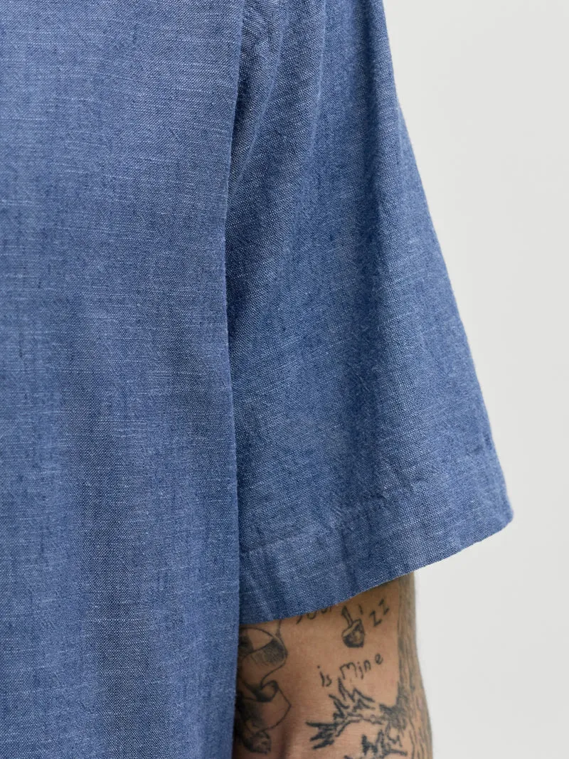 JJESUMMER LINEN BLEND SHIRT S/S SN, Navy Blazer