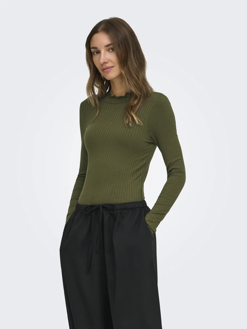JDYFRANSISKA L/S HI-NCK TOP JR NOOS, Dark Olive