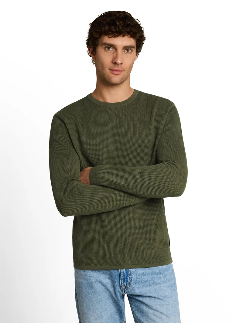 basic structred crew neck knit, urban olive green