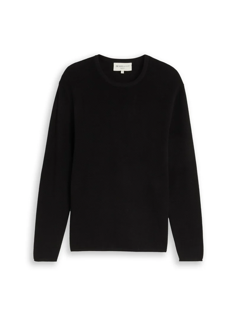 basic structred crew neck knit, Black