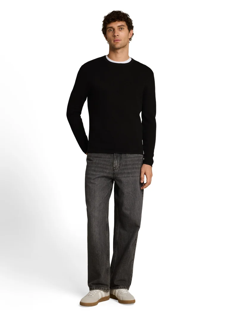 basic structred crew neck knit, Black