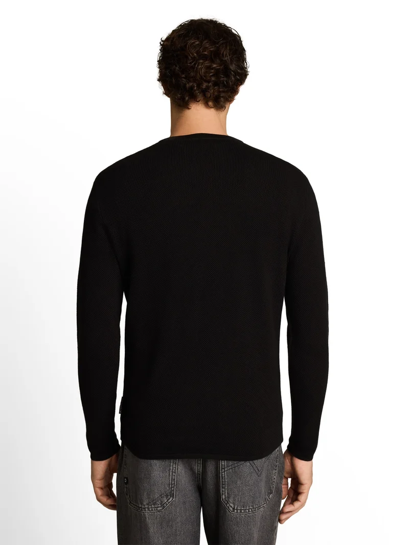 basic structred crew neck knit, Black