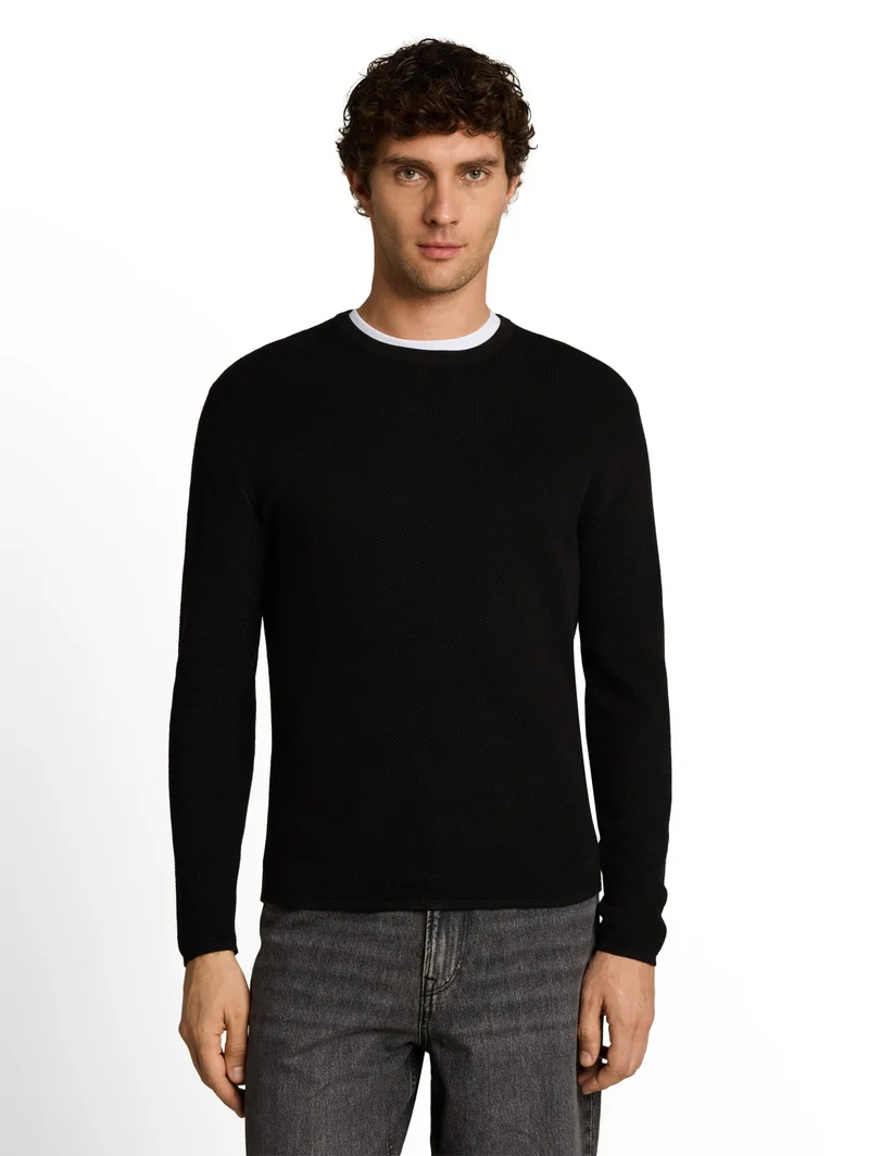 basic structred crew neck knit, Black