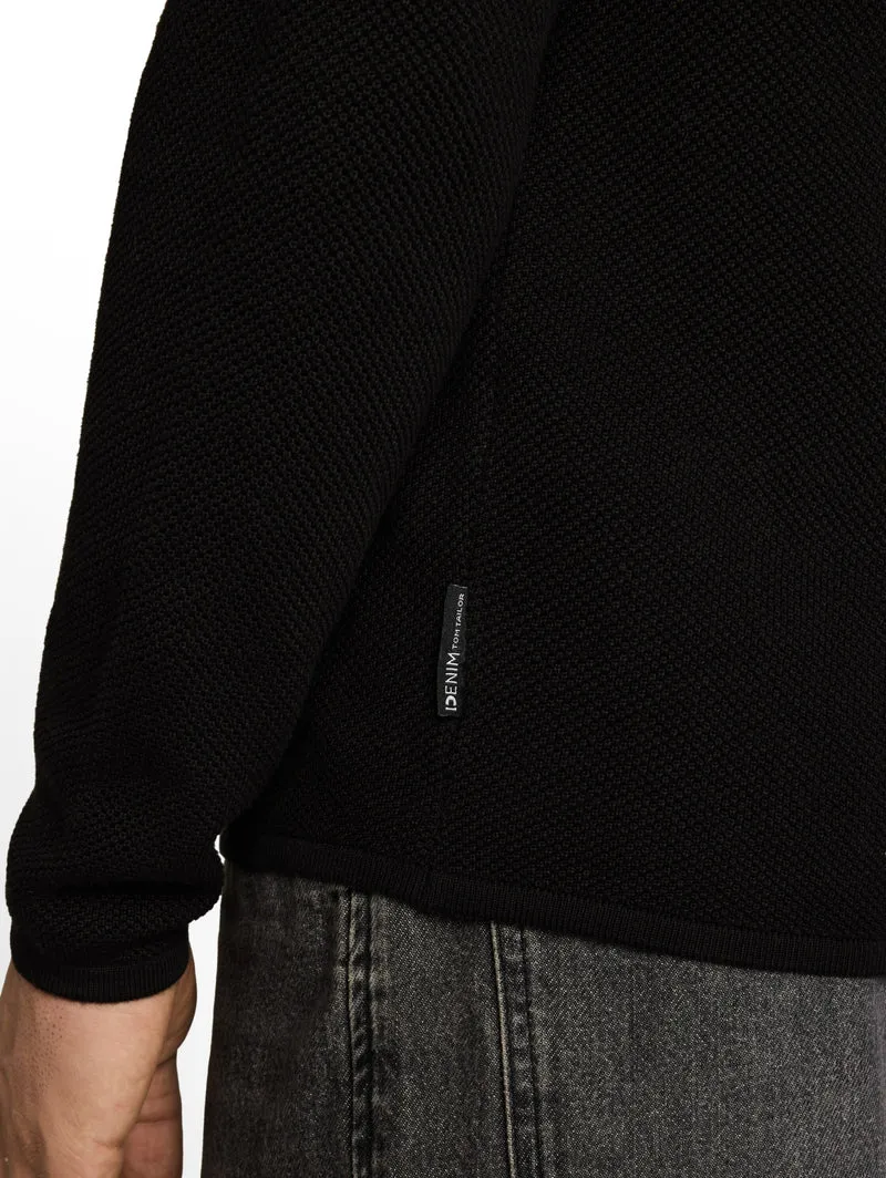 basic structred crew neck knit, Black