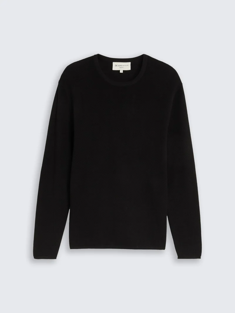 basic structred crew neck knit, Black