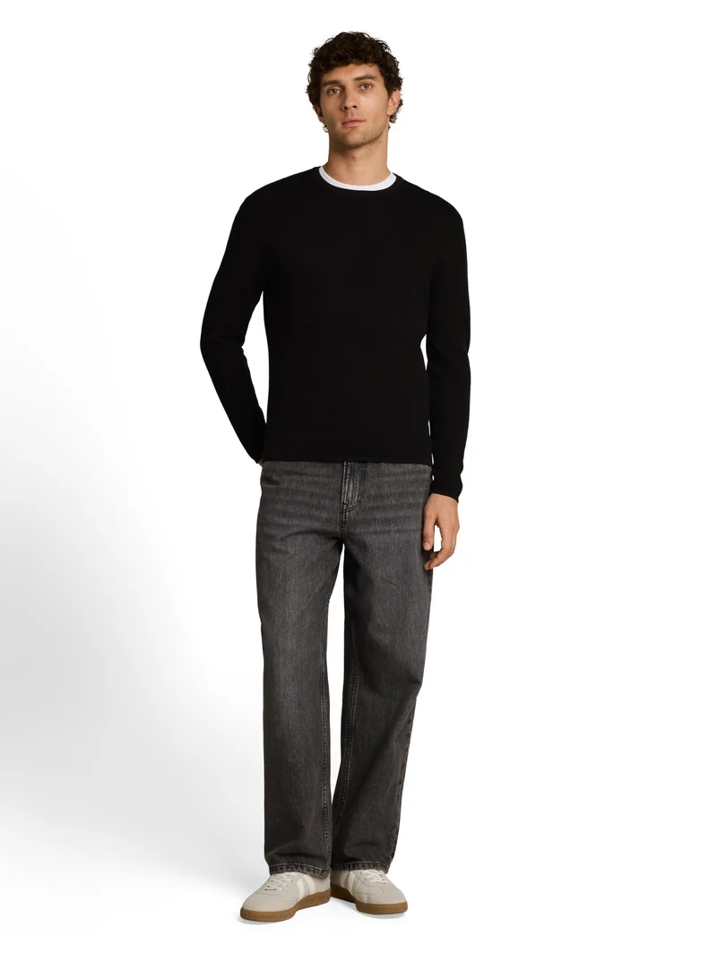 basic structred crew neck knit, Black
