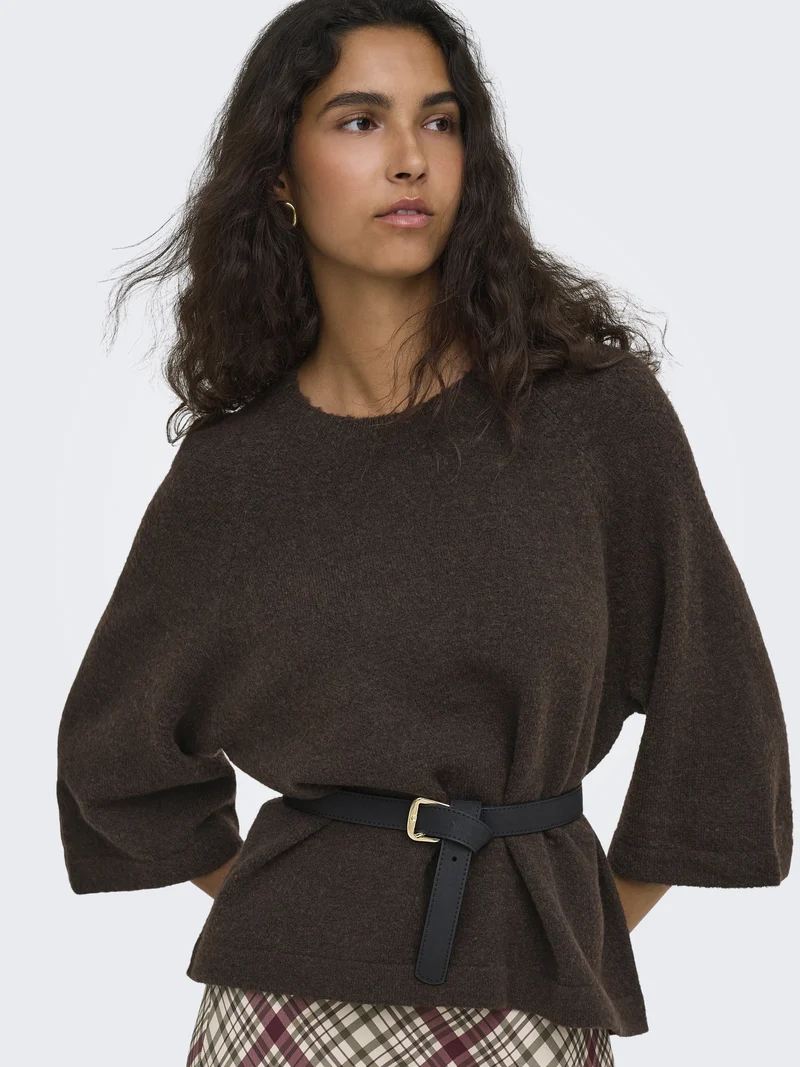 ONLSIMONI 3/4 PULLOVER KNT NOOS, Coffee Bean/MELANGE