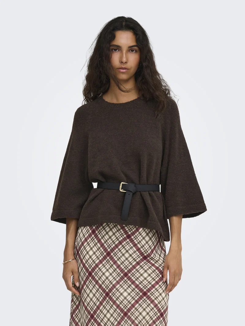 ONLSIMONI 3/4 PULLOVER KNT NOOS, Coffee Bean/MELANGE
