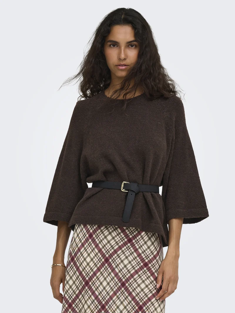 ONLSIMONI 3/4 PULLOVER KNT NOOS, Coffee Bean/MELANGE
