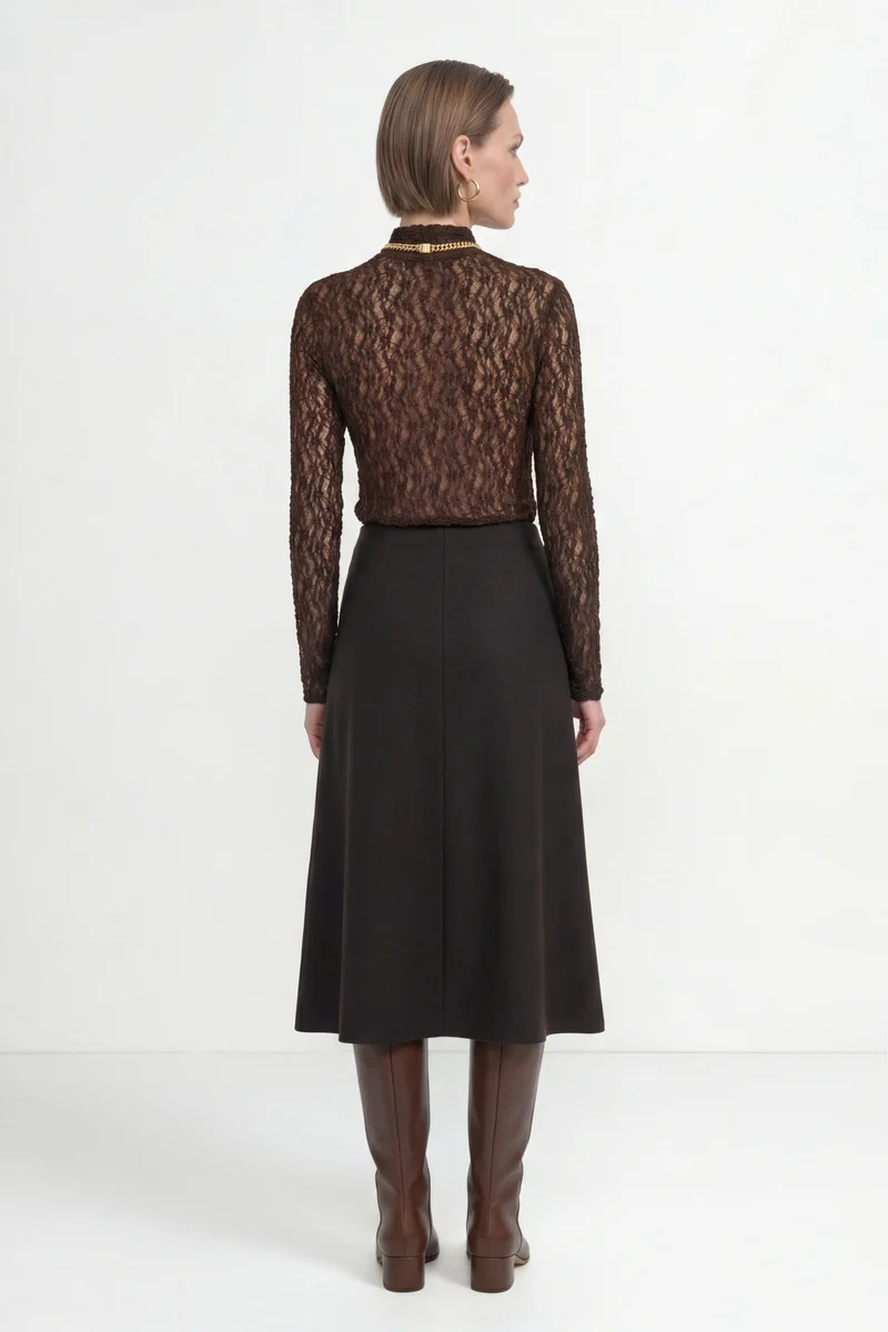 Jersey Lace Turtleneck Longsleeve, chocolate torte