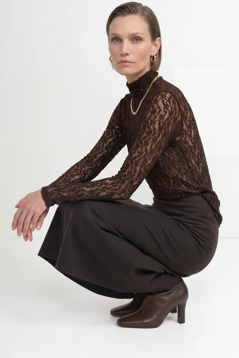 Jersey Lace Turtleneck Longsleeve, chocolate torte