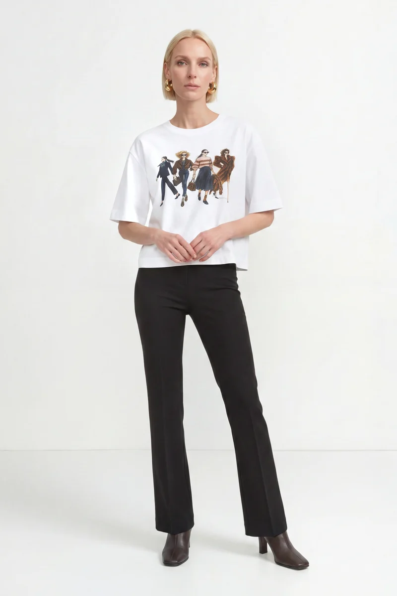 Gentle Fit T-Shirt with Women Print, white